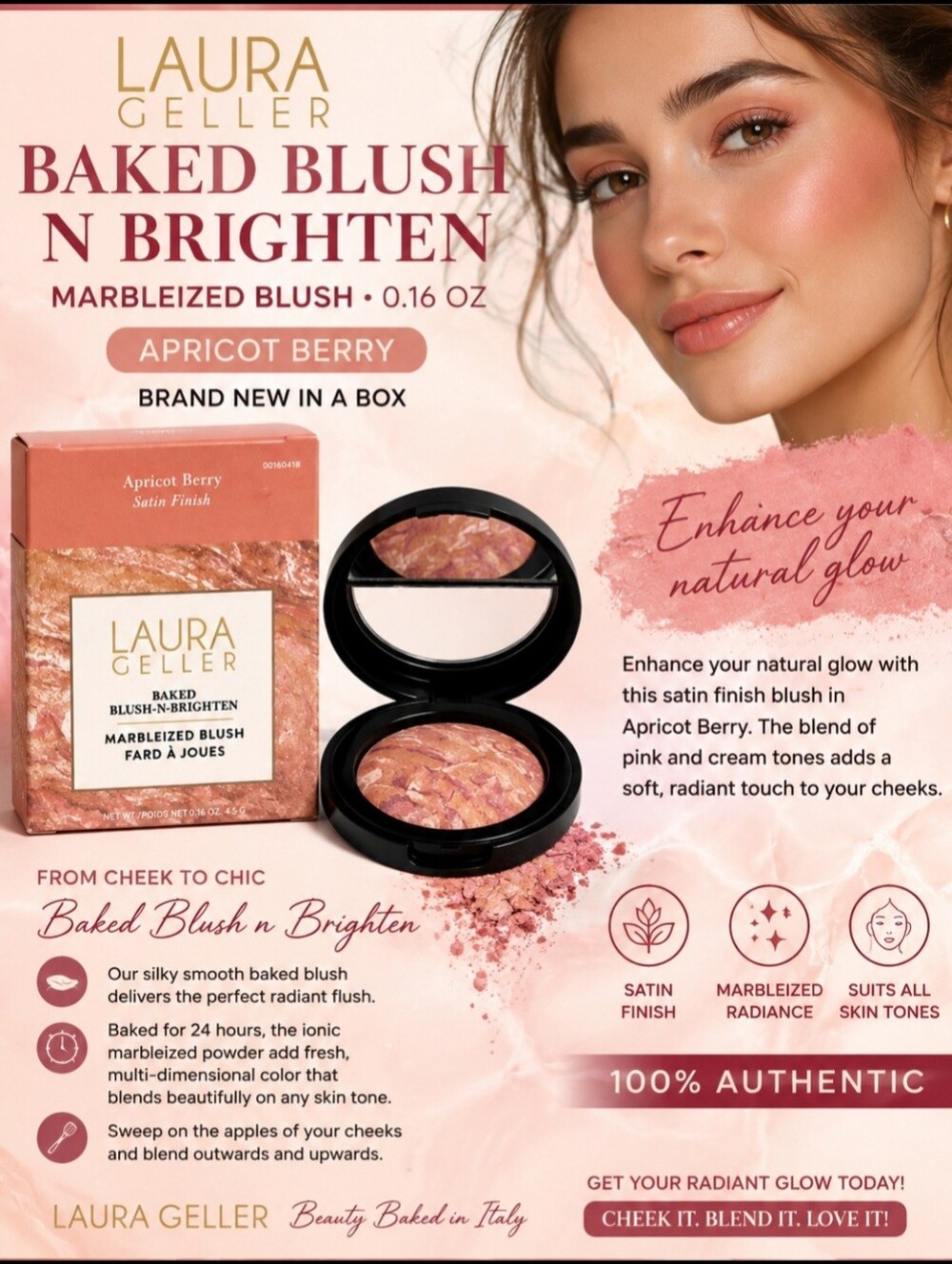 LAURA GELLER Baked Blush N Brighten Marbleized Blush 0.16 oz APRICOT BERRY